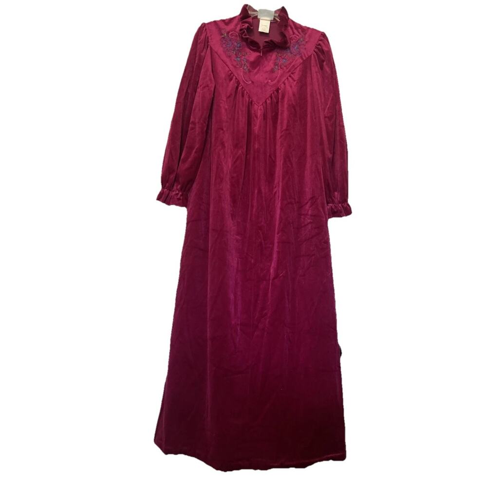 Vtg Gilligan O'Malley Pink Velvet Lounger Embroidered Floral Housecoat Sz Small